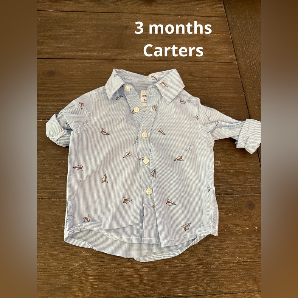 Carters baby button up shirt with baby airplanes. Size 3 months